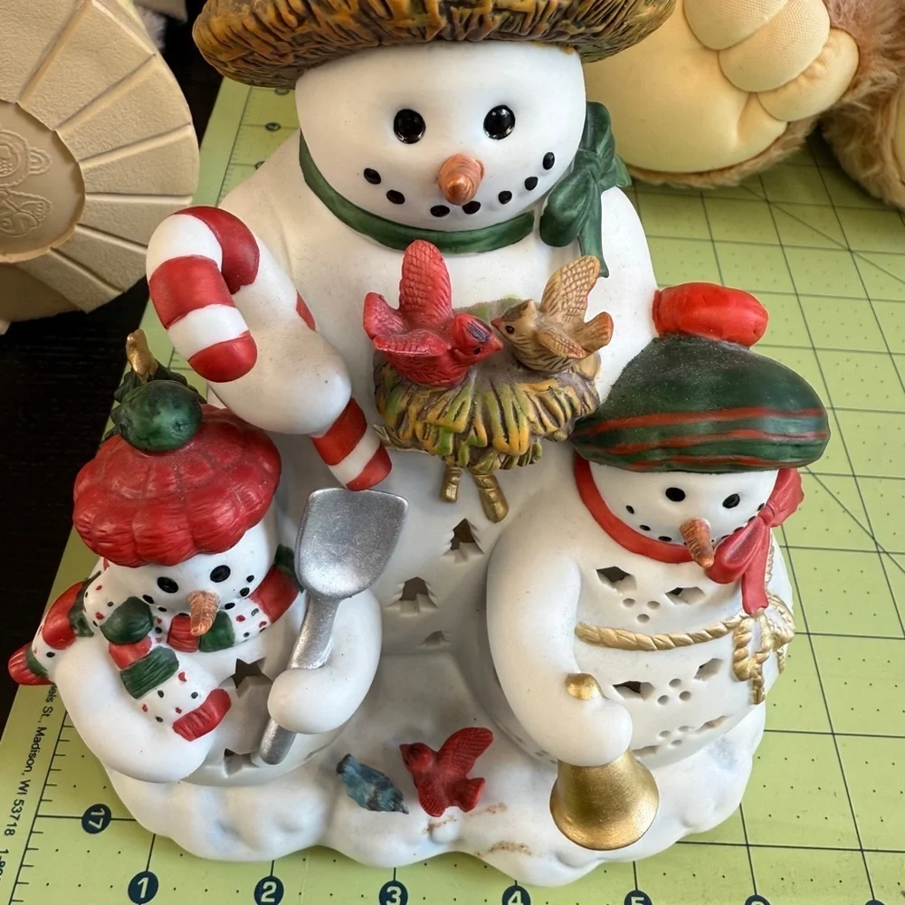 PartyLite Holiday Snowman Collection White Red Christmas Candle Holder Decor